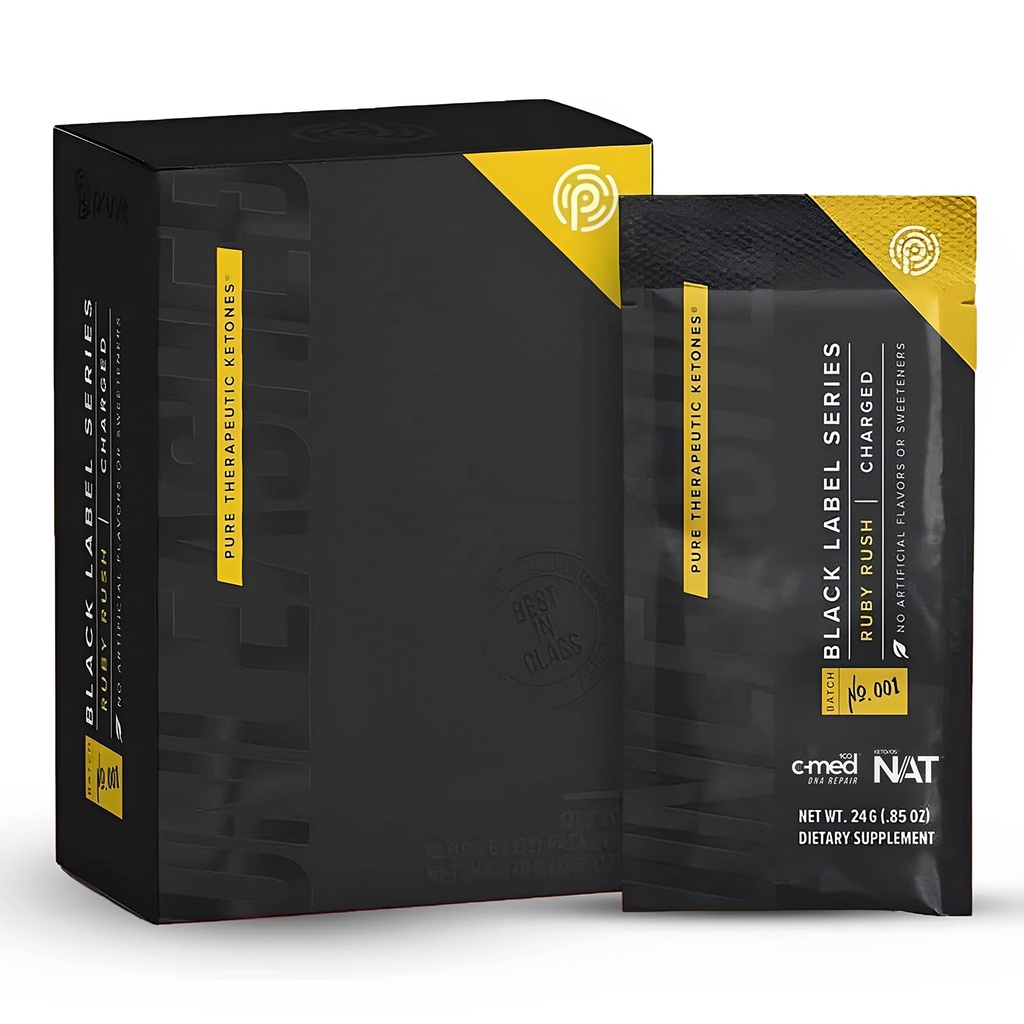 Série d'étiquettes noires Pruvit Keto//OS Ruby Rush- Charged Cétones thérapeutiques pures pour la croissance musculaire et éviter la décomposition musculaire - .84 OZ