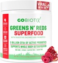 GOBIOTIX Super Greens and Reds Powder - Red and Green Superfood - Supplément probiotique - Enzymes digestifs et poudre de racine de betterave - Complément alimentaire biologique entier (Pom Raspberry, 1 paquet)