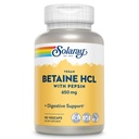 SOLARAY Bétaine végétale HCL avec Pepsin - Supplément acide chlorhydrique pour la santé digestive - avec chlorhydrate de bétaine et enzymes digestives - Gut Health Support - Garantie de 60 jours, 90 VegCaps