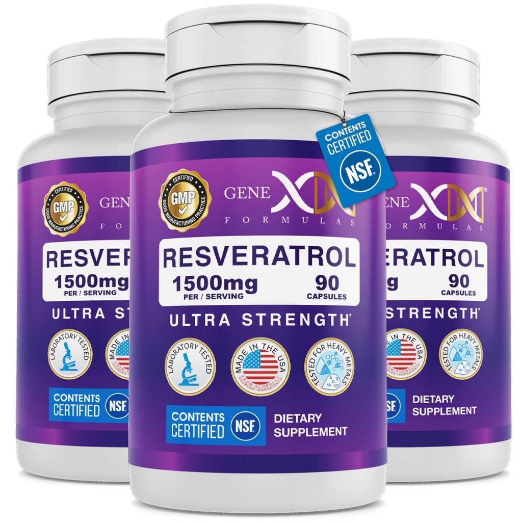 Formules Genex 1500mg Resveratrol avec BioPerine pour Absorption (3 Pack)