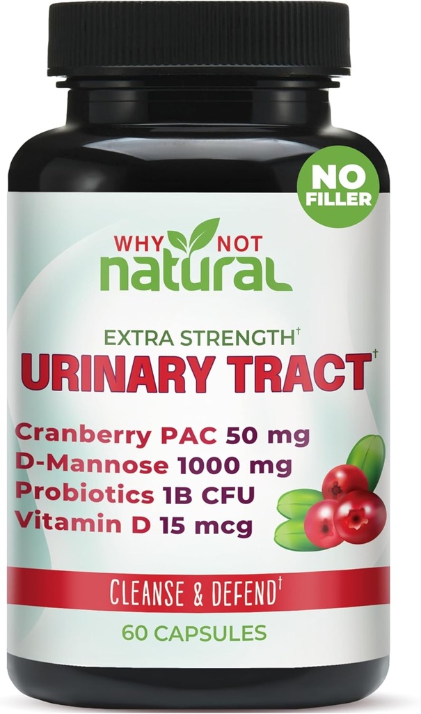 Pourquoi pas les pilules 5-en-1 UTI naturelles avec D Mannose, extrait de Cranberry PAC, probiotiques et vitamine D - Formule de santé urinaire pour les femmes et les hommes