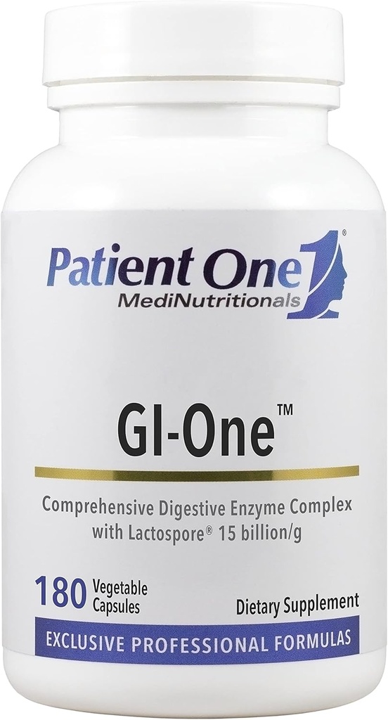Patiente One GI-One , supplément pour soutenir le métabolisme alimentaire et l'absorption des nutriments* , avec complexe enzymatique digestif et plus de 180 capsules
