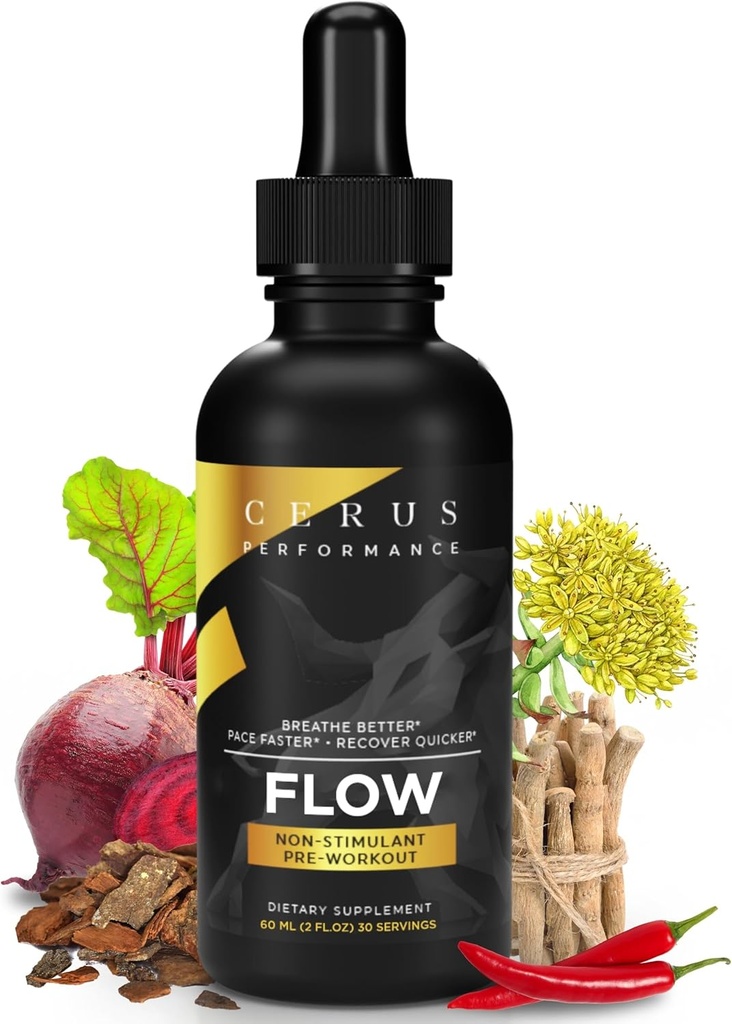 Cerus Performance Flow Endurance sans stimulants Pré-entraînement – stimule l'endurance, soutient la santé cardiaque avec des herbes naturelles, Vegan-friendly - 2 Fl Oz