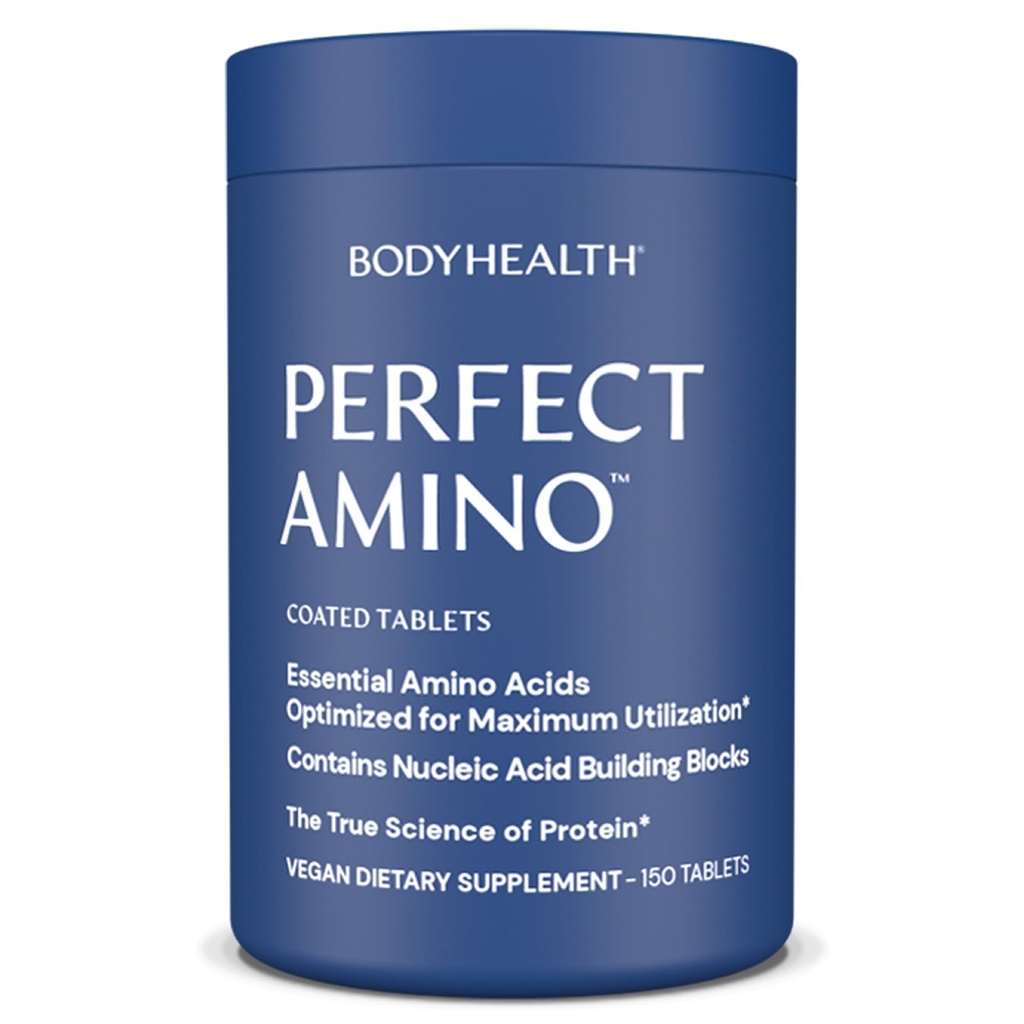 BodyHealth PerfectAmino (150 ct) Comprimés faciles à avaler, Supplément d'acides aminés essentiels avec BCAA, Protéine végétalienne pour pré/post entraînement et récupération musculaire avec Lysine, Tryptophane, Leucine, méthionine