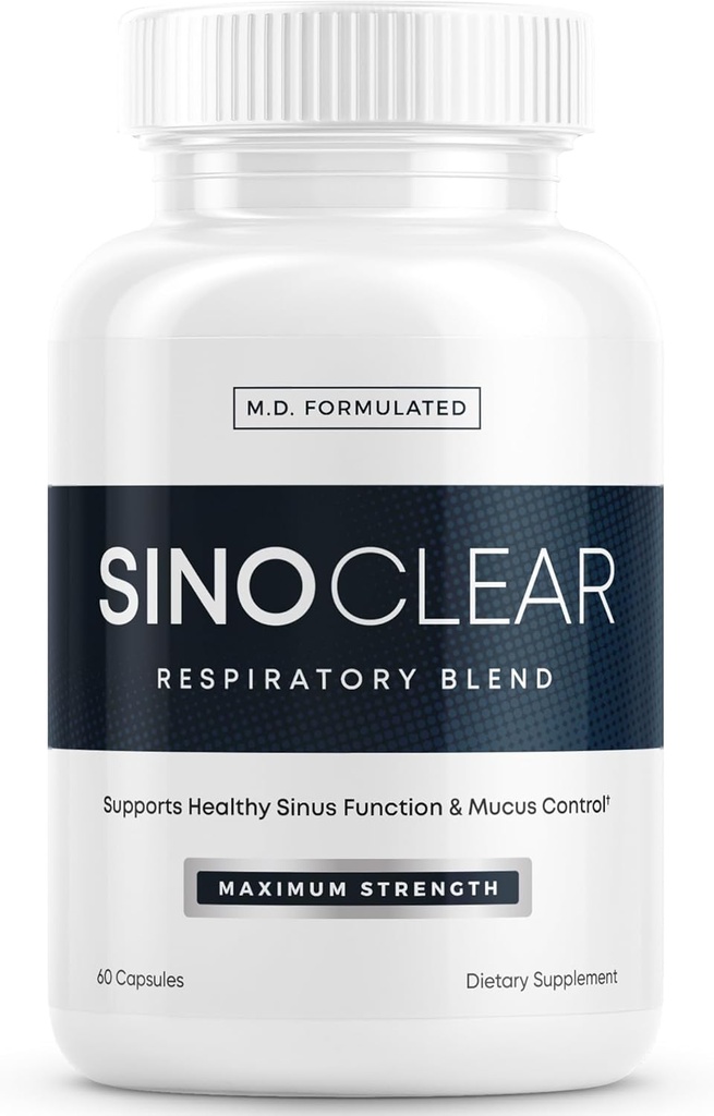 SinoClear Lung Detox & Sinus Pressure Relief Supplement (60 capsules) : Dégonflement nasal propre et naturel, mélange de dégonflement sinusal et de nettoyage pulmonaire - NAC, Andrographis, & Thyme Leaf - sans OGM et fabriqué aux États-Unis
