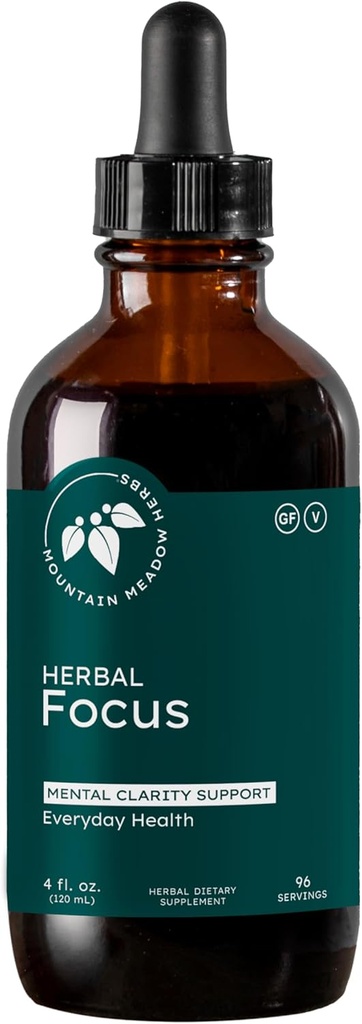 Mountain Meadow Herbs Herbal Focus – Formule à base de plantes liquides pour la clarté mentale et l'alerte, la teinture à absorption rapide 4oz
