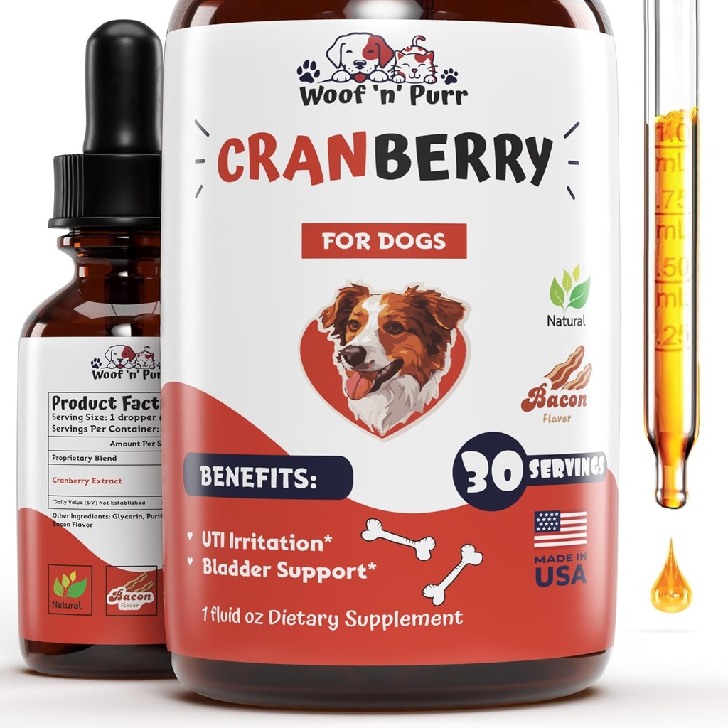 Supplément de canneberge pour chiens - Traitement UTI pour chiens - Supplément de canneberge pour chiens - Cranberry pour chiens - Cranberry pour chiens - UTI pour chiens - UTI pour chiens Traitement pour chiens - UTI Chiens - 1 fl oz - Bacon Flavor