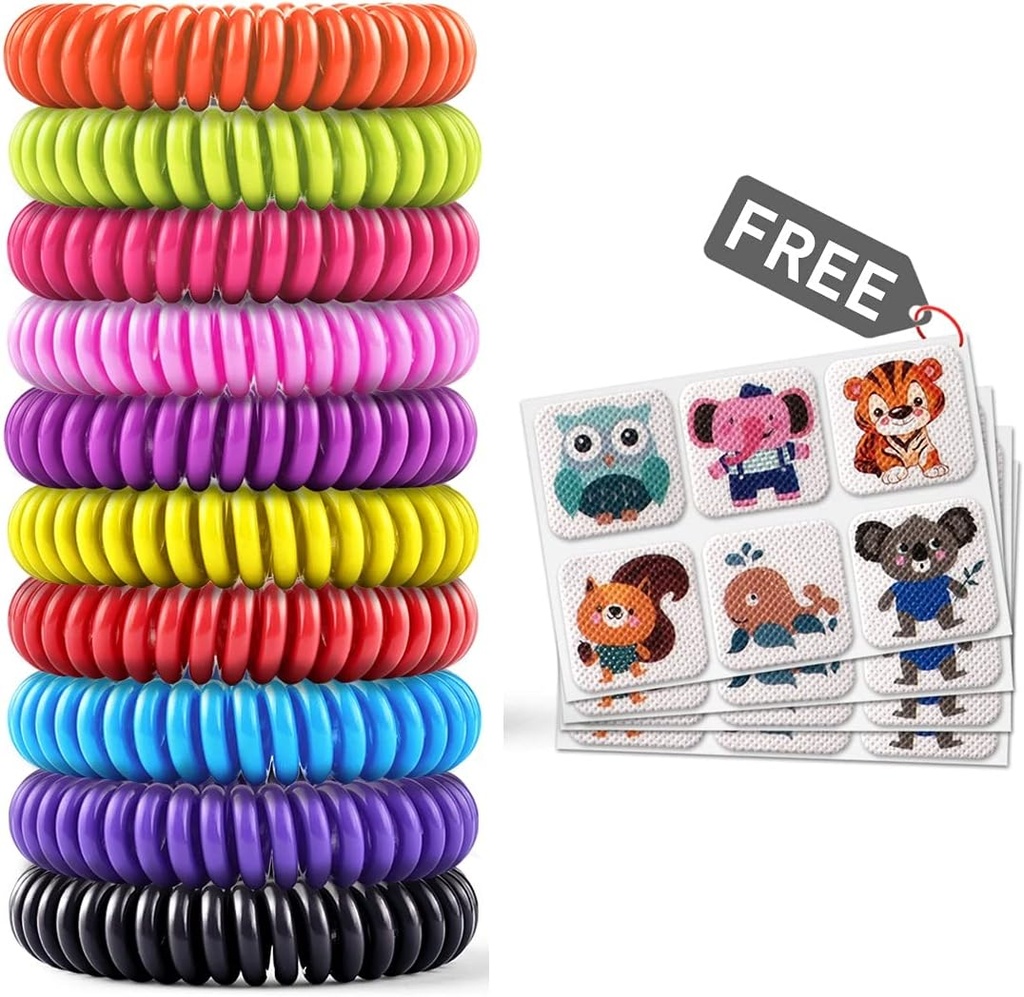 Bracelet Mosquito 20 Pack avec 4 Patches, Bandes de poignets imperméables, Convient pour les enfants et les adultes, Ingrédients naturels et Sans Deet-Free, Contrôle de la peste, Protection extérieure intérieure sûre