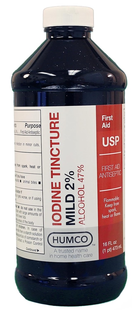 Humco Iodine Teinture Mild 2%, USP, 16 oz.