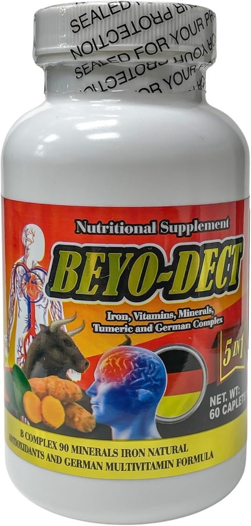 Multivitamines(B1, B2, B3, B6, B12) Eléments Mirco(,Zinc, Sélénium), Complexe Turcuma et Allemand 60 Caplets