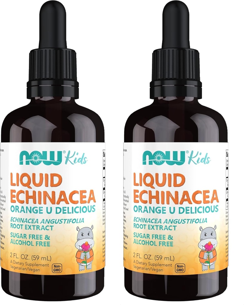 MAINTENANT Suppléments, Echinacea liquide pour enfants avec goutte à goutte, Immune System Support, Formulé pour les enfants, 2 Fl Ounce, Emballage May Vary (Pack de 2)