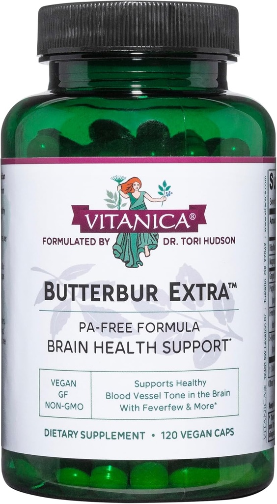 Vitanica, Butterbur Extra, Chimie cérébrale et soutien des vaisseaux, Vegan, 120 capsules
