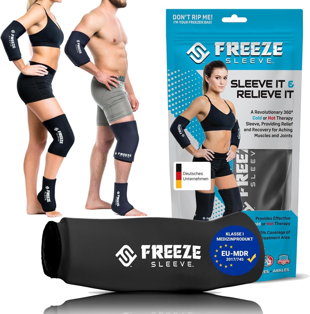 FreezeSleeve Ice & Heat Therapy Compression Sleeve- Réutilisable, Gel flexible chaud / froid Pack, 360 couverture pour genou, elbow, cheville, poignet- noir, X-petit