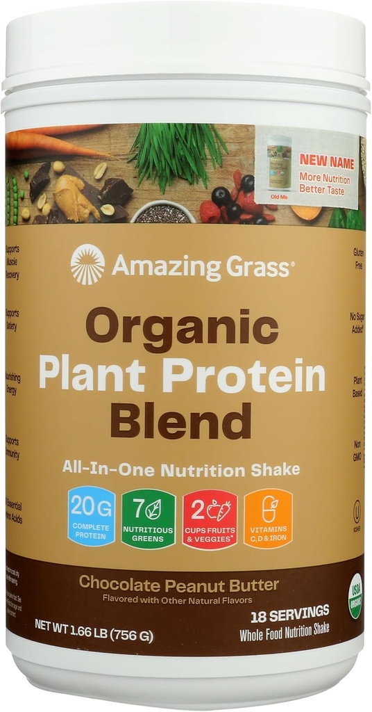 Amazing Grass Bio Protein Blend: Poudre de protéines végétaliennes, Nouvelle formule de superaliments protéiques, All-In-One Nutrition Shake with Beet Root, Original, 18 portions (Beurre d'arachide chocolatée)