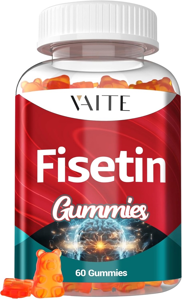 Fisetin Suppléments 500mg - Supplément Gummy, puissant mélange antioxydant pour le soutien de la santé cellulaire - Vegan et non-OGM formule avec les flavonoïdes et les extraits de plantes, Boost fonction cognitive, 60 Gummies