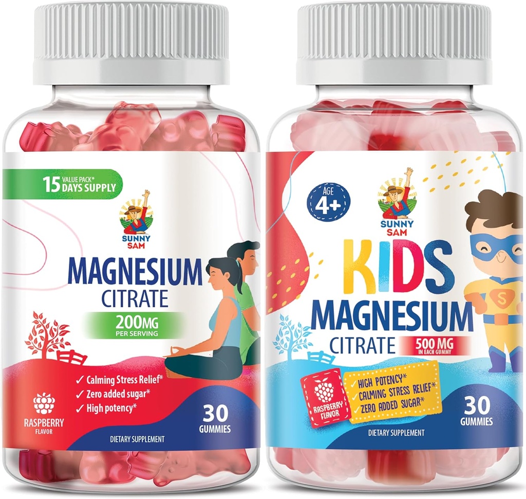Gommies de magnésium pour les enfants 500mg et Gommies de magnésium pour les adultes - 100mg.