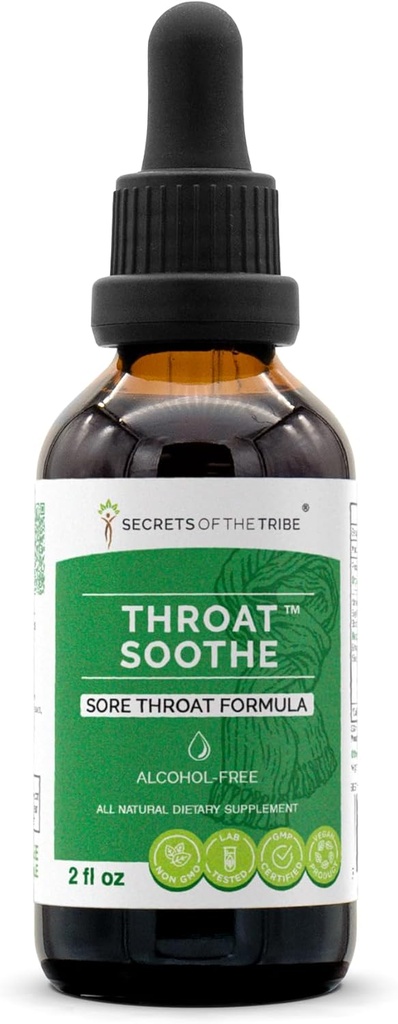 Gorge Soothe Extrait sans alcool, gouttes d'herbes à haute puissance, Teinture faite de teinture, réglisse, Elm sliptery, Marshmallow, Sage, Echinacea, Elderberry. Gorge douloureuse Formule 2 oz