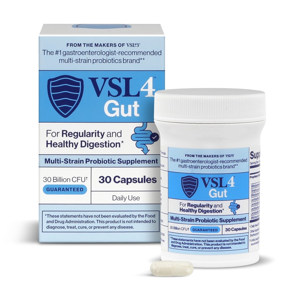VSL4® Gut Daily Probiotics for Gut Health - 30B CFUs, soutien digestif multi-train pour les femmes et les hommes, favorise l'équilibre et la régularité de la Gut, Potent, supplément probiotique stable de plateau, 30 capsules
