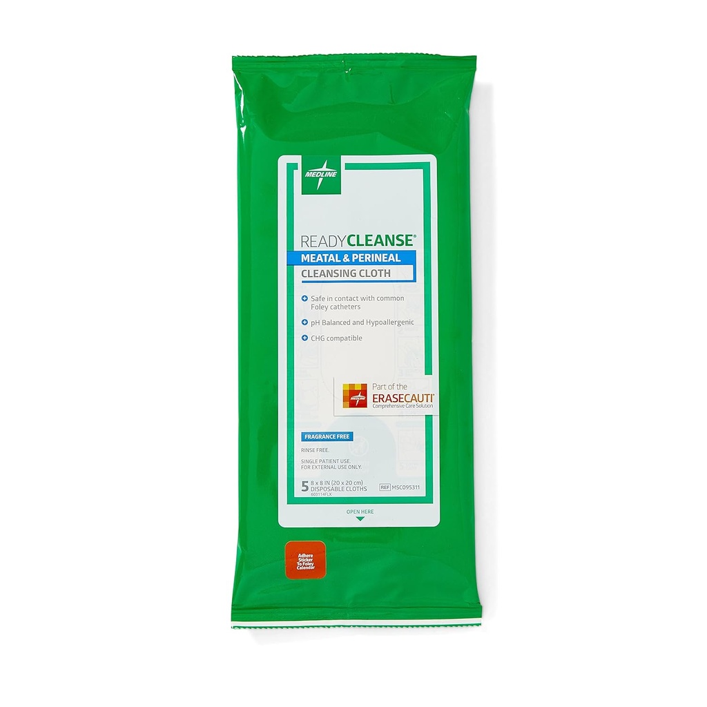 Medline Readycleanse Nettoyant la viande et le périnéal, sans parfum, hypoallergénique, 8" x 8", 5 Nombre (paquet de 30)