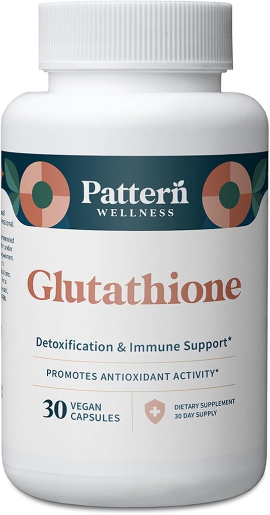 Pattern Wellness Supplément de glutathion - Formule active réduite de glutathion avec supplément de vitamine C - Cellule, Antioxydant, + Immune Santé Support - 30 Capsules Vegan
