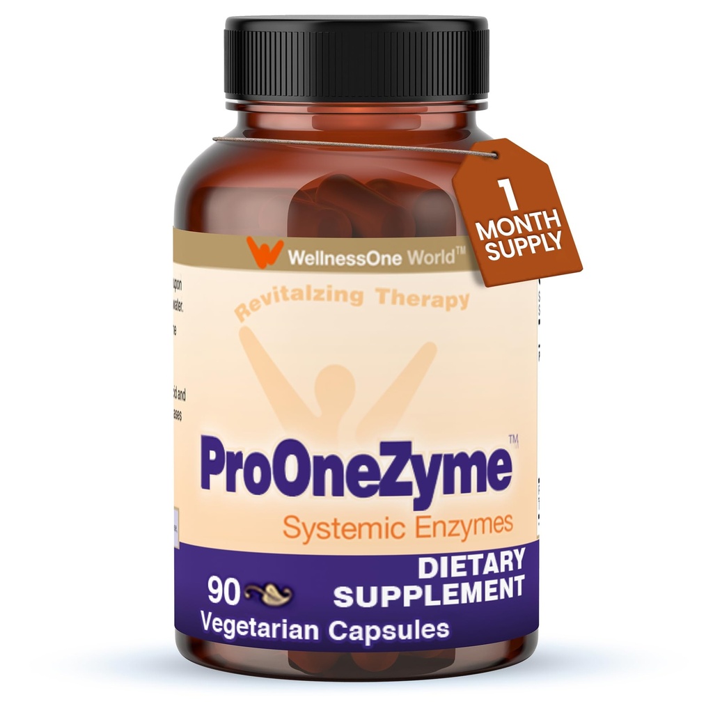 WellnessOne ProOneZyme Suppléments enzymatiques digestifs - Enzymes protéolytiques systémiques pour la digestion, la santé des Guts, le dégazage et la bloatation - Contient du bromelain, de la nattokinase, de la protéase et plus - 90 Capsules