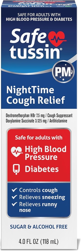 Safetussine PM Night Time Soulagement de la toux, 4 bouteilles d'Once