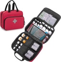 CURMIO Pill Organizer Sac de médecine portable, entreposage de bouteilles d'ordonnance verrouillable pour les bouteilles de pilules, les vitamines, les suppléments médicaux pour l'entreposage à domicile et les voyages, rouge (Sac de médecine vide)