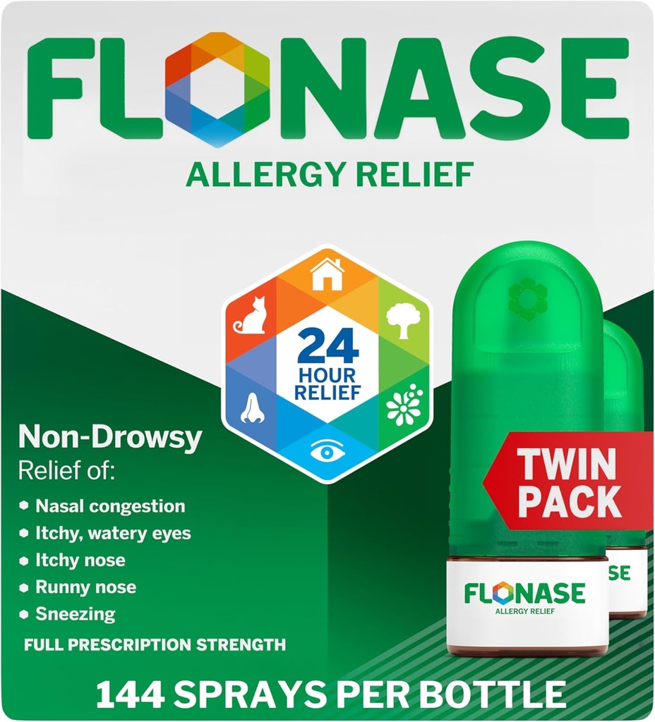 Vaporisateur anti-allergie à la flonase, médicament anti-allergie à 24 heures sans somnolence, spray anti-allergie à mesure - 144 sprays (paquet de 2) - Allégation d'automne et de saison