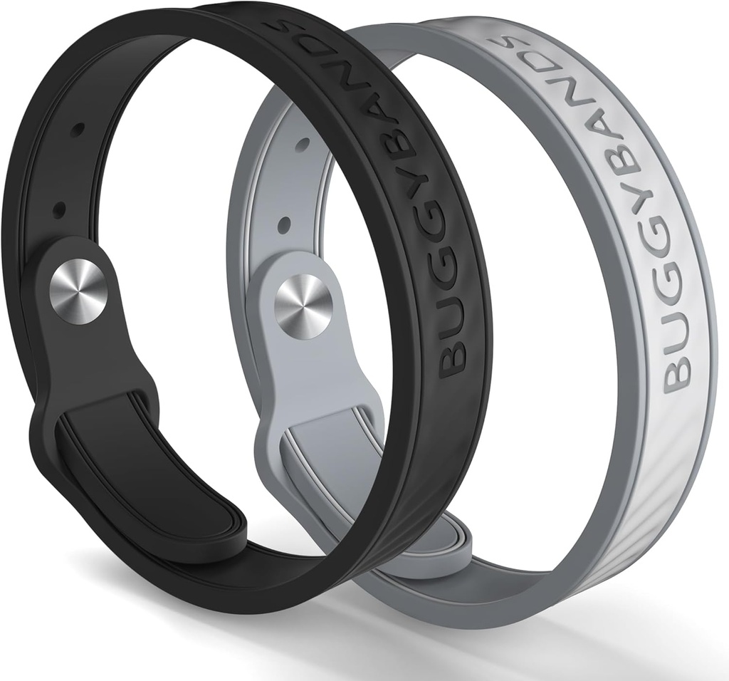 Bracelets anti-moustiques, 2 bandes anti-moustiques en silicone avec bandes de bogues sans DEET, naturelles et imperméables pour les enfants et les adultes, protection de voyage en plein air (Black&Grey)