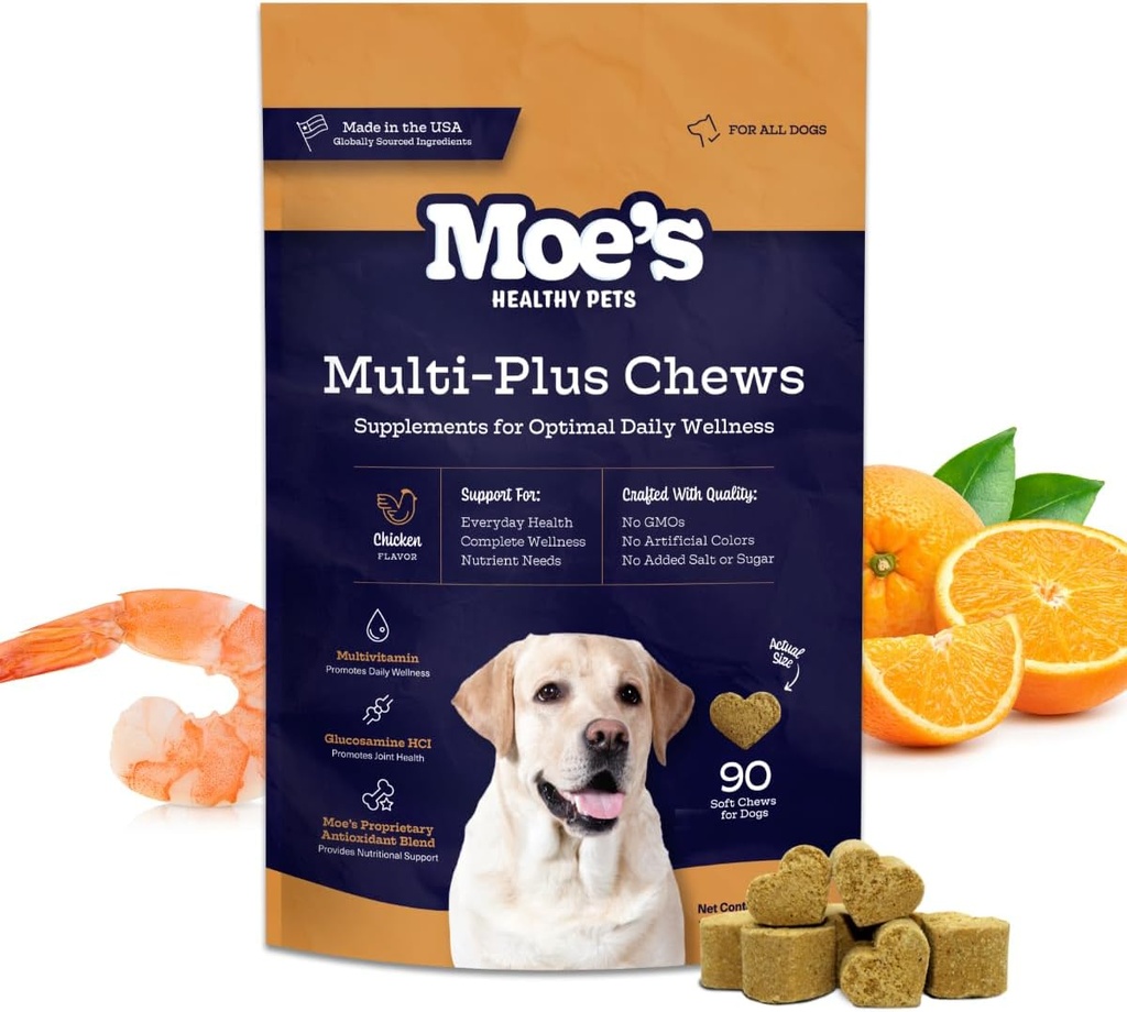 Mois 5-en-1 Multivitamine de chien essentiel 90 Amandes de poulet pour le soutien immunitaire du chien, coeur, peau, manteau, et la santé globale- Vitamines A, B12, C, D, E, Antioxydants, Oméga 3 pour tous les âges et races