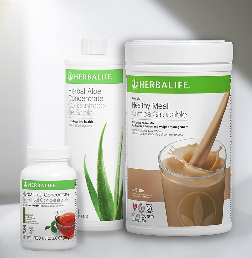 Trio Combo HERBALIFE Formula 1 Healthy Nutritional Shake Mix (Cafe Latte 780g)-Herbal Aloe Concentrate Pint (Original 473ml) - Herbal Tea Concentrate (Original 102g)