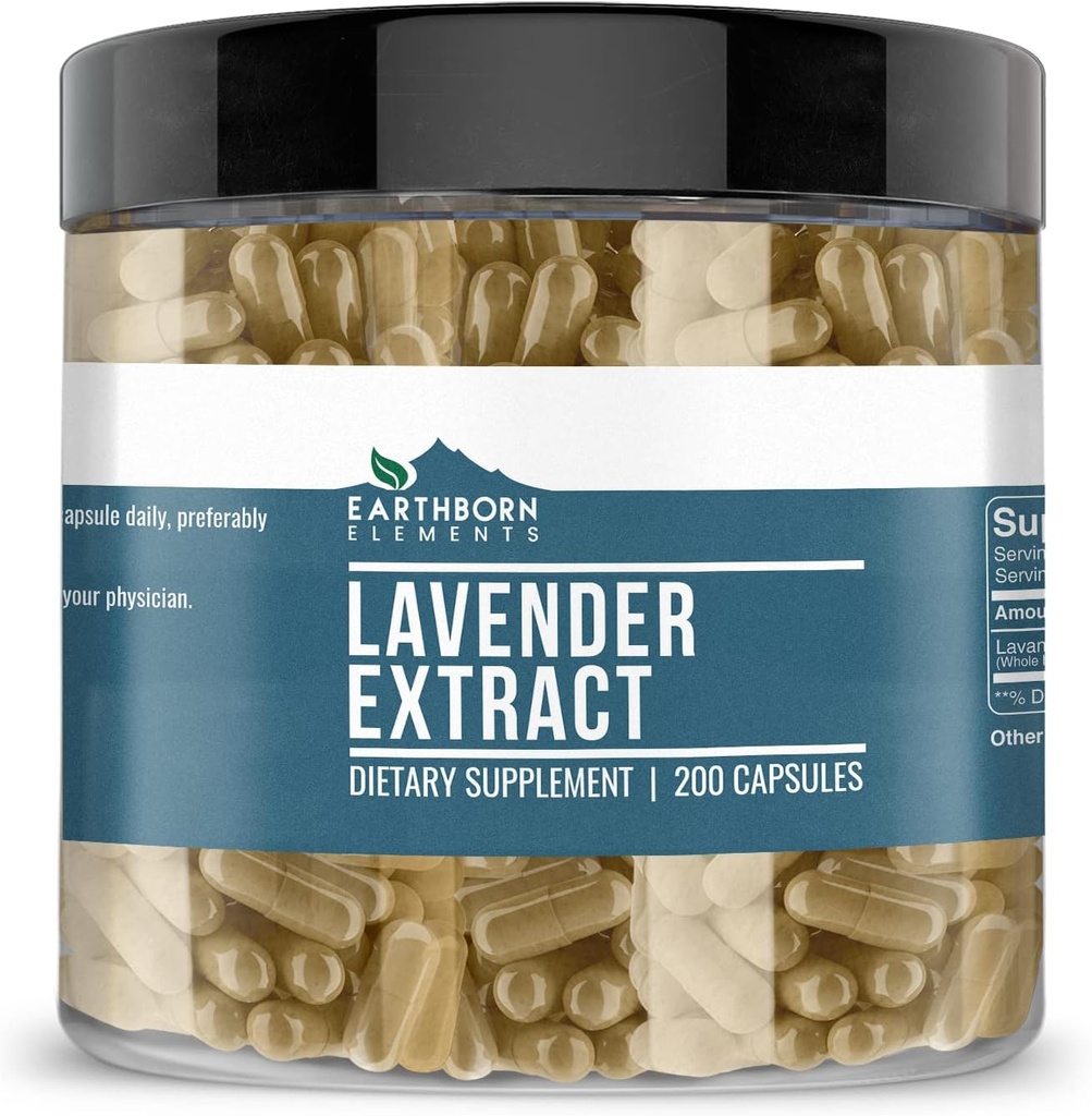 Earthborn Elements Lavender Extract 200 Capsules, Pure & Undiluted, No Additives