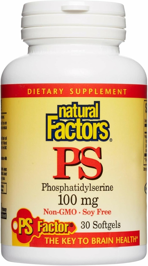 Facteurs naturels, Phosphatidylsérine, soutien de la mémoire, concentration et fonctions cérébrales, sans soja et sans gluten, 30 softgels