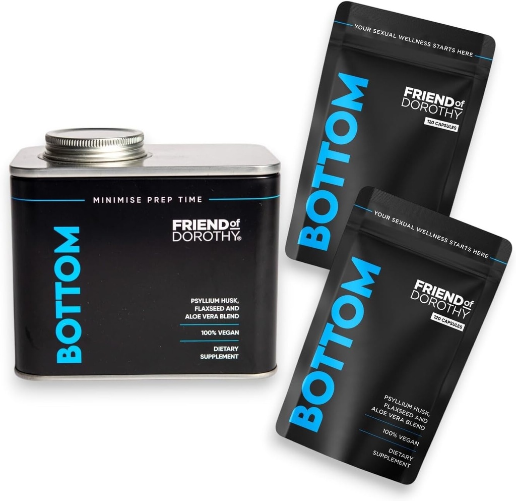 Prep-Ready Bundle – 2 × Bottom 120 Fibre Capsules (240 Total) avec Rechargeable Pill Organizer Can – Supporte la santé digestive, la régularité, le cœur et la gestion du poids