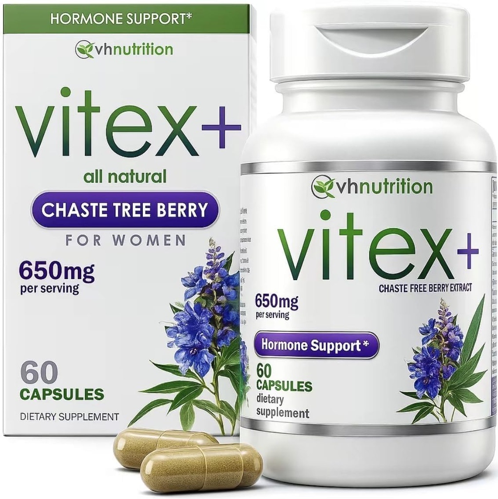 VH Nutrition VITEX+.Supplément de chasteberry Vitex pour les femmes.Équilibre hormonal* et soutien à la fertilité*.