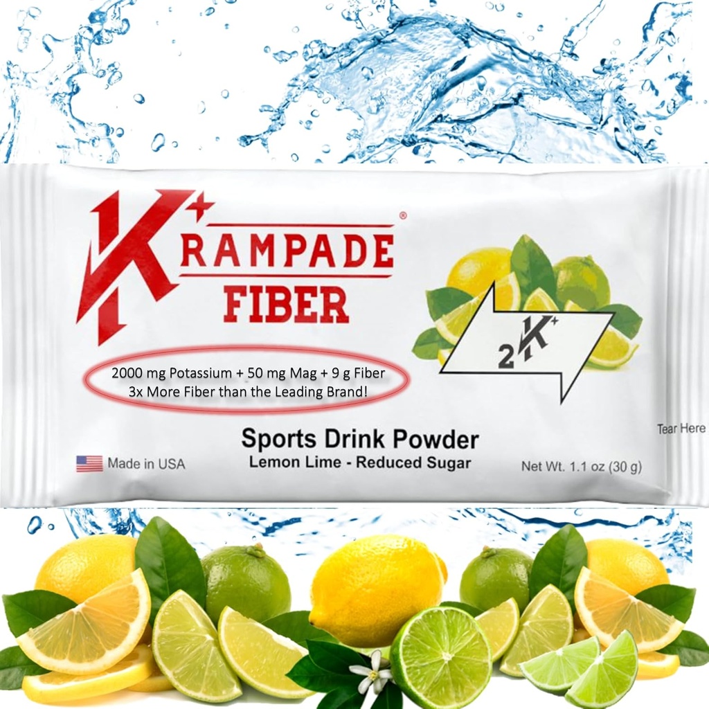 Supplément de fibre de Krampade Poudre d'électrolytes - 9g Fibre prébiotique + 2000mg Supplément de potassium + Magnésium