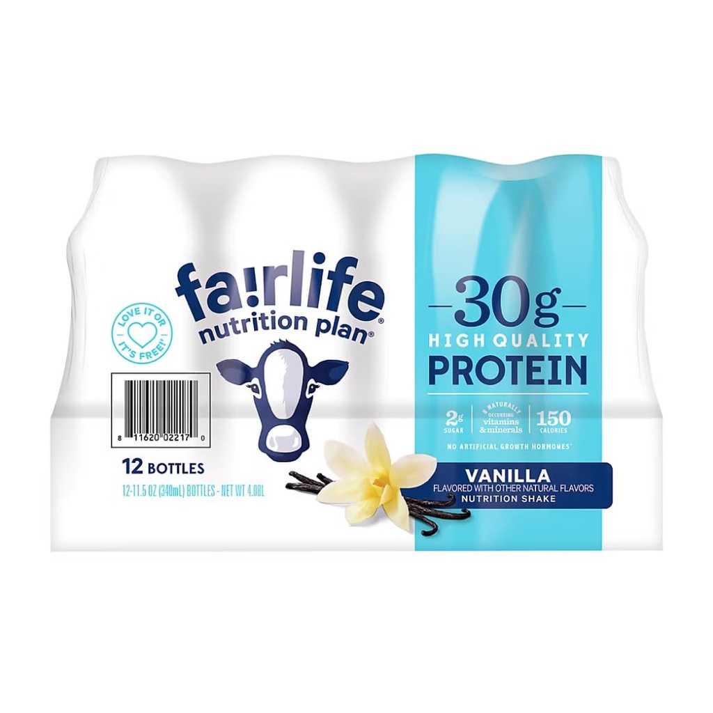 Plan de nutrition équitable à vie Shake liquide à haute teneur en protéines, Vanille, 11,5 Fl Oz, boîte de 12