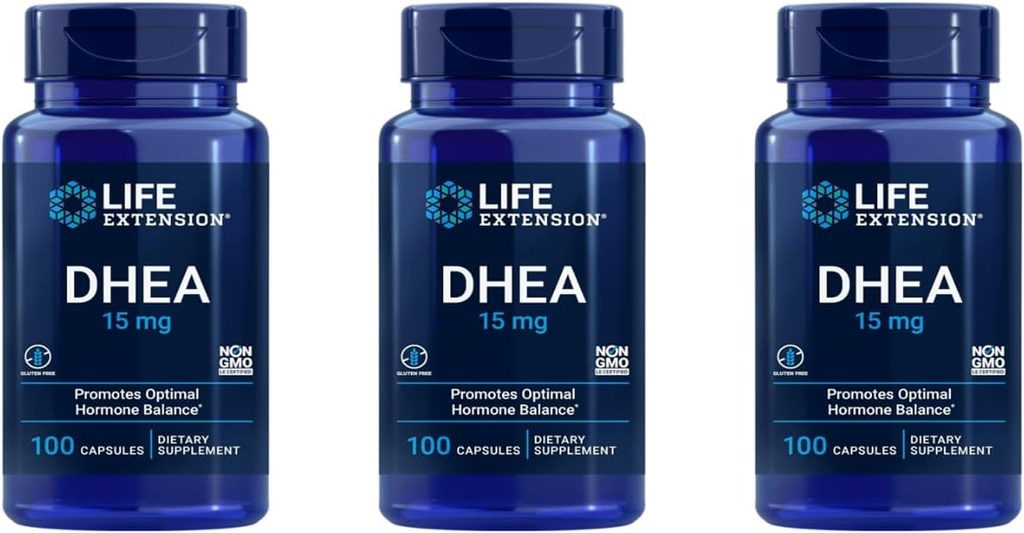 Prolongation de la durée de vie DHEA, 15 milligrammes, 100 capsules (paquet de 3)