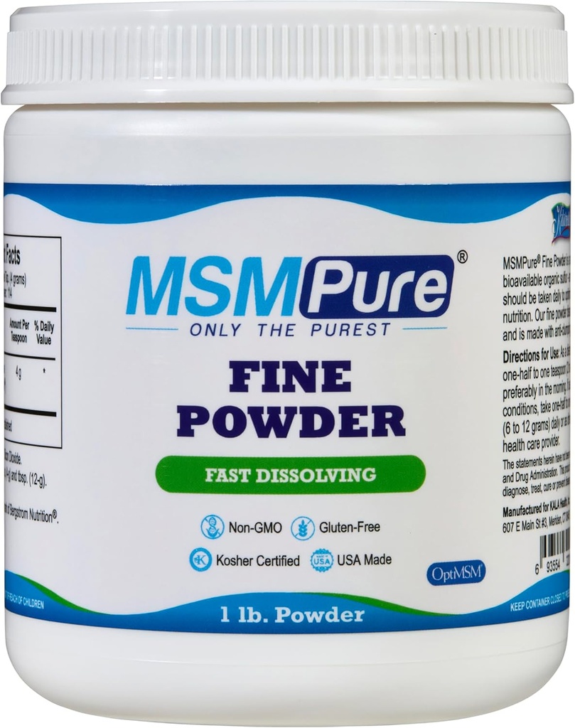 KALA SANTE MSMPure Dissolution rapide Fine MSM Powder Crystals – US-Fabriqué MSM pour la santé articulaire, l'apparence cutanée et le soutien des cheveux et ongles – 1 lb, soufre organique