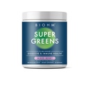 BIOHM Super Greens, Green Superfood Powder (8.5 Oz, 30 portions) Antioxydant Veggie Powder & Smoothie Mix, 34 Superfoods & Spiruline, enzymes digestives, prébiotiques et probiotiques, mélange de saveur de baie