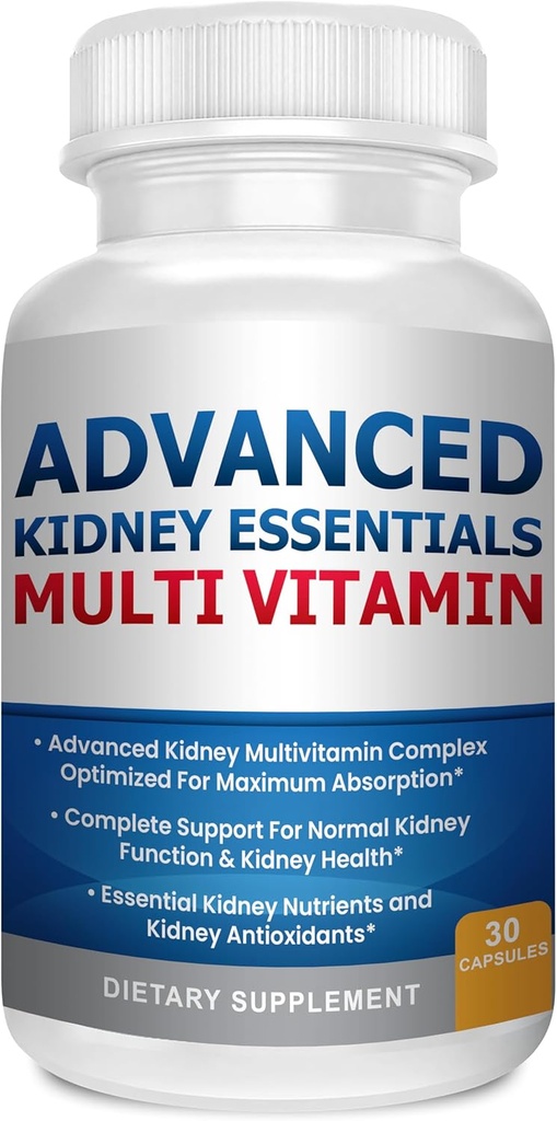 Advanced Kidney Essentials Multivitamin. Kidney Support Supplement for Complete Kidney Health. Kidney Health Supplement with Renal Vitamins 30 Caps