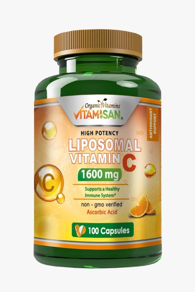 VITAMISAN Vitamine liposomique C - 100 Capsules - Acide ascorbique à absorption élevée - Peut soutenir le système immunitaire et le renforcement collagène sans OGM puissant Antioxydant