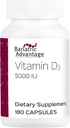 Avantage bariatrique Vitamine D3 5 000 UI - Capsules de vitamine D bariatrique - Miscible à l'eau - Soutien de la force osseuse* - Capsule d'aval facile - 180 Compte