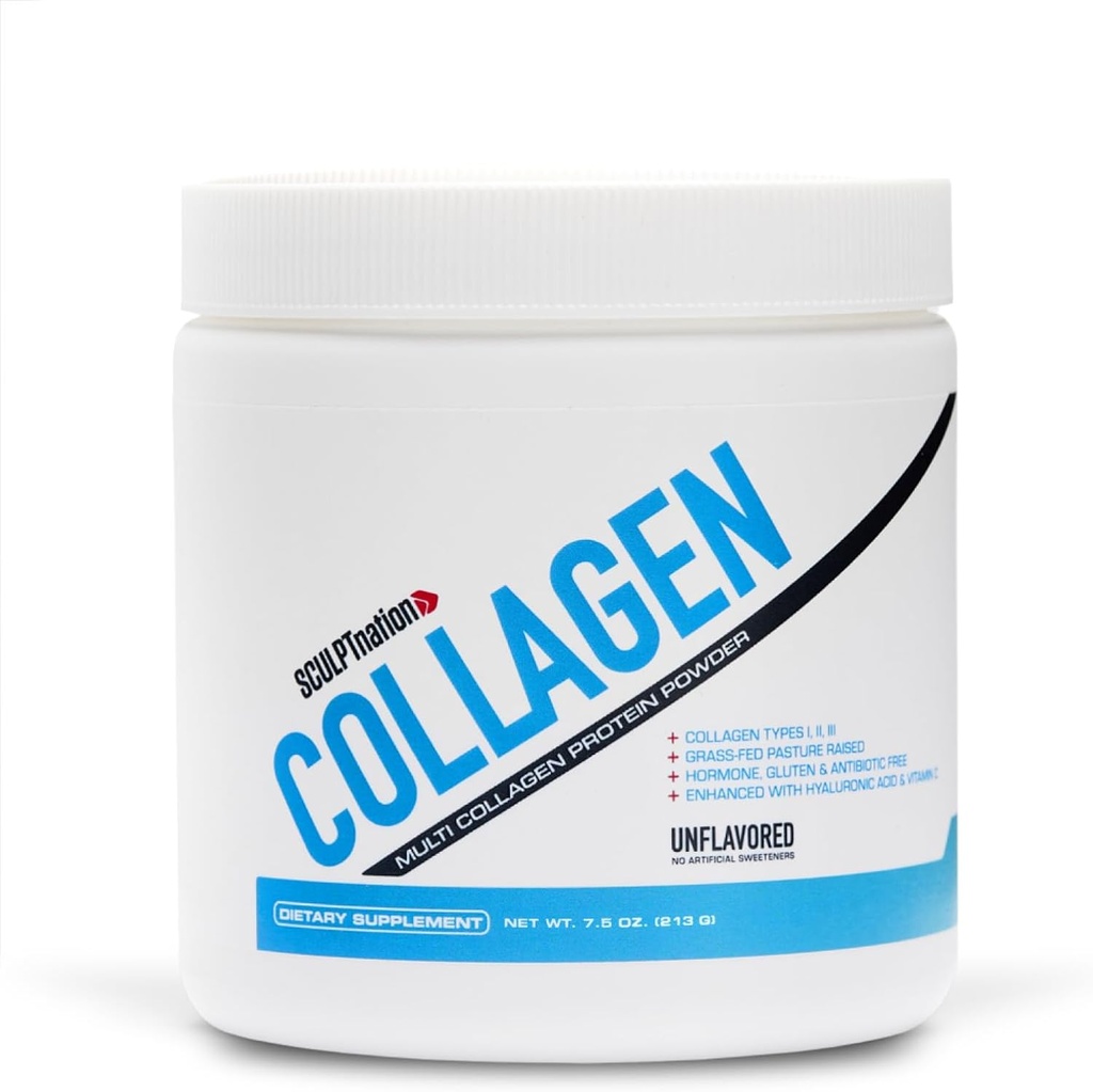 Sculpt Nation by V Shred Collagen Peptides Powder - Types I, II et III Collagen Plus Acide hyaluronique pour soutenir les cheveux, les ongles, la peau, les os et la santé articulaire sains - Sans saveur, 30 jours d'approvisionnement