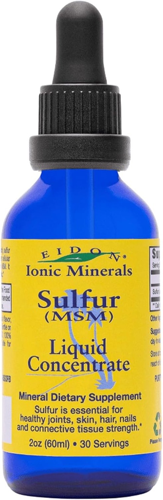 Eidon Ionic Minerals Concentrate de soufre liquide - Ionic MSM Sulfur Drops Supplément, supporte la peau lisse & cheveux brillants, aucun conservateur ou additif - 2 Oz bouteille