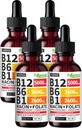 (4 packs) Vitamine B12 et B6 Liquid Drops, B12 Complexe Sublingual Vitamine B - B 12 Vitamine 5000mcg - B12 Méthylcobalamine pour l'énergie, le cerveau et le coeur avec 27 200 mcg, fraise, 80 portions