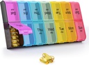 GREENCYCLE Extra Large Weekly Pill Organizer 2 Times A Day,7 Day Pill Box AM PM Medicine Planner Dispenser Case with XXL Compartment Home Pill Container for Vitamins Fish Oil Supplements (Rainbow)