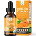 Gouttes liquides curcuma organiques pour adultes - Curcumine curcuma avec poivre noir, cannelle et extrait de gingembre liquide pour douleur articulaire, mobilité et inflammation - Gouttes curcuma pour support immunitaire - 60ml (2oz)