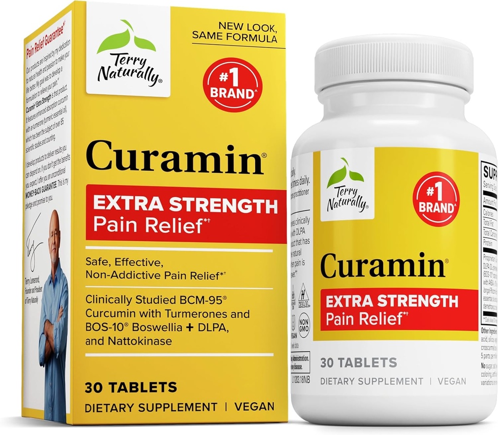 Terry Naturally Curamin Extra Strength - Curcumin & Boswellia Supplement for Healthy Circulation Support - Turmeric Supplement to Support Joints, Muscle Health & Endorphin Production - 30 Tablets
