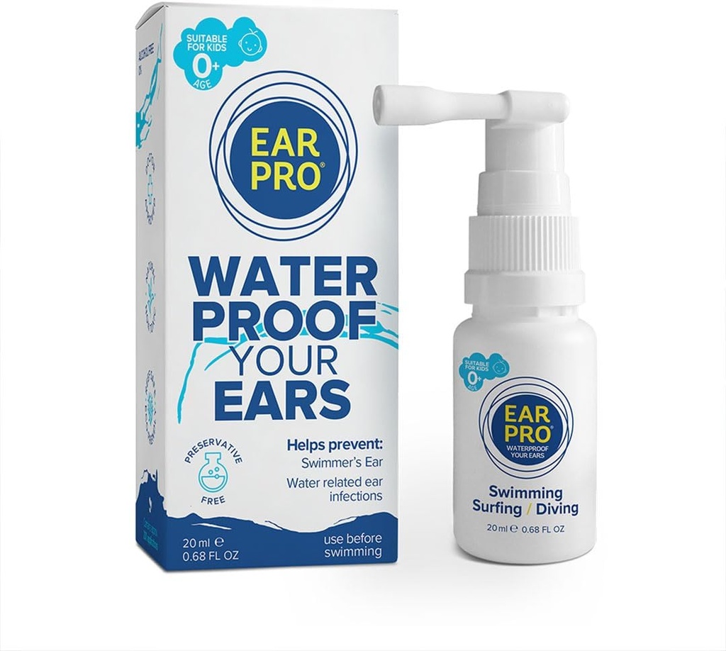 Vaporisateur d'oreille naturelle EarPro pour enfants et adultes (20ml) – Block Water Avant de nager, de surfer ou de plonger - Remplacez les bouchons d'oreille – Protection sûre et facile contre l'eau piégée – 1 paquet, jusqu'à 200 sprays